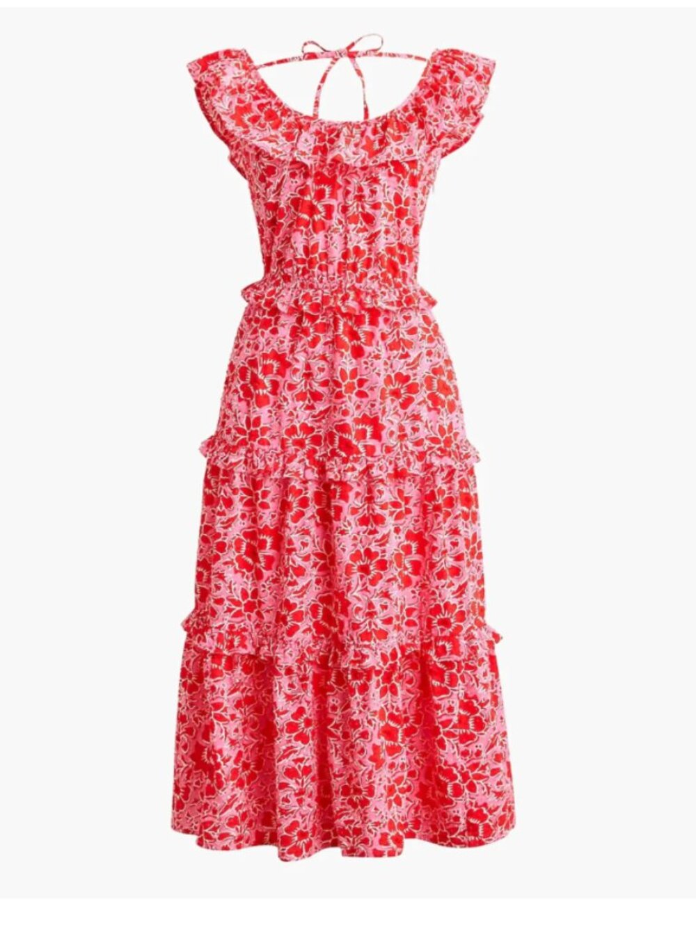 J Crew pink red floral printed tiered midi sundress cotton 8 tank tiered